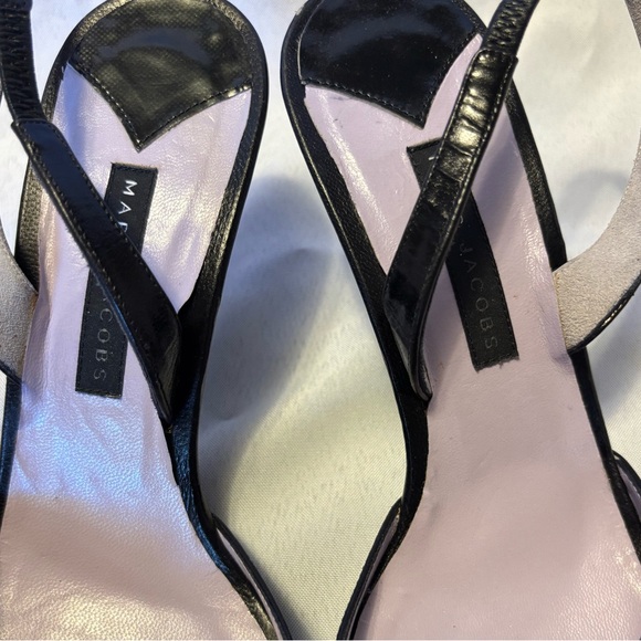 Marc Jacobs Leather Bow Accent Sling Back Sandals Black Women’s Size 7.5 - Picture 5 of 10